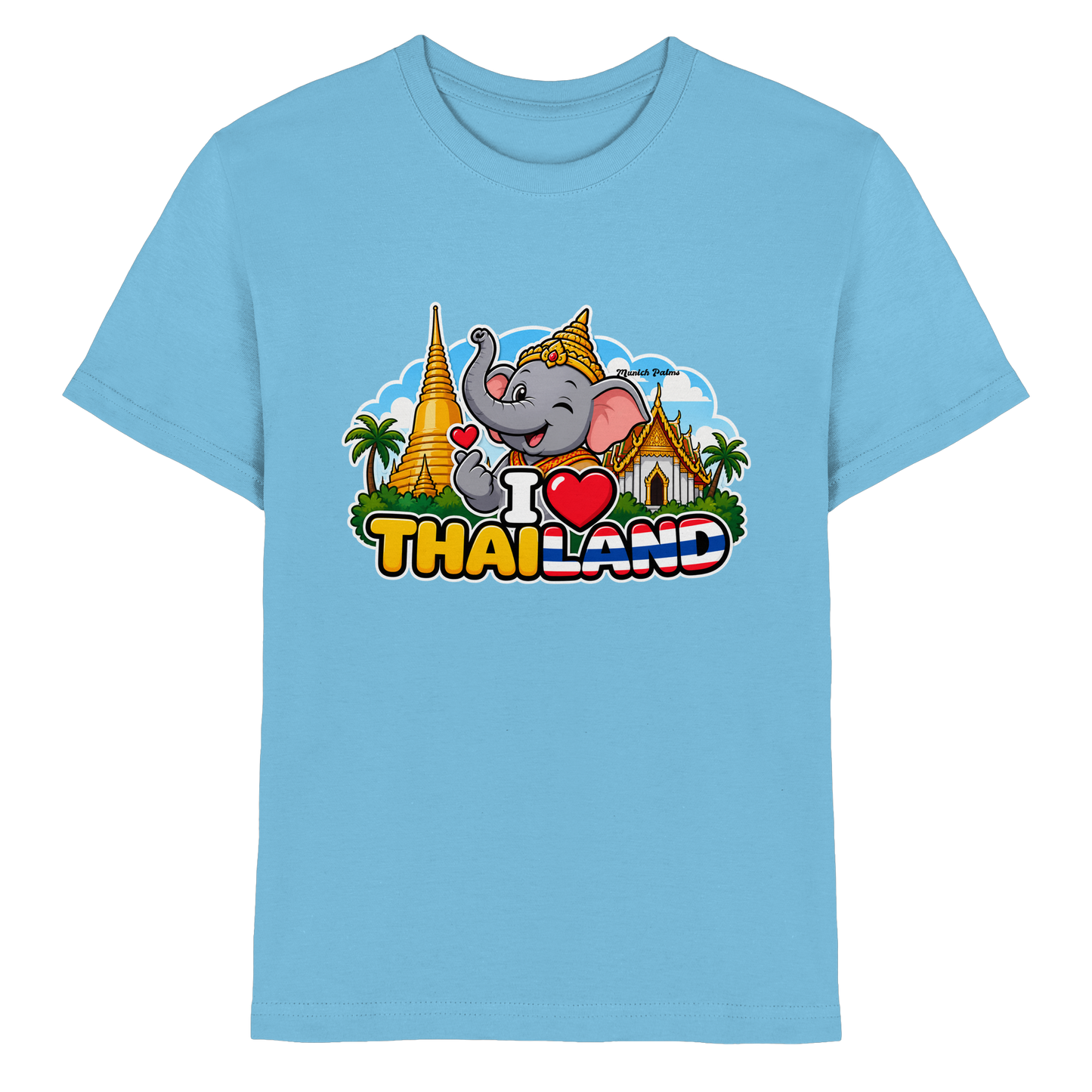 Lächelnder Elefant auf hellblauem Kinder Premium Shirt mit Thailand-Design, Kinder- und Babys-Mode von Online Kaufhaus München