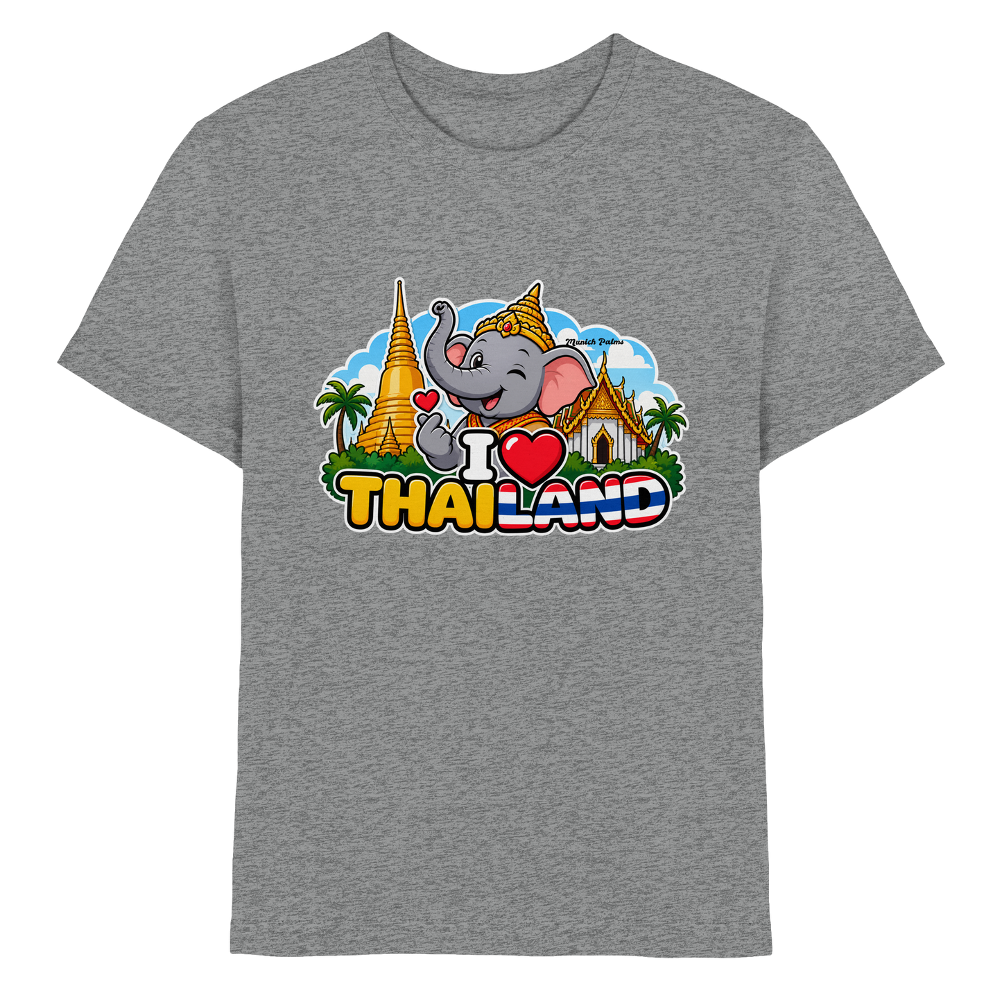 Kinder Premium Shirt mit lachendem Elefanten im Thailand Design, Sports Grey Meliert, von Online Kaufhaus München