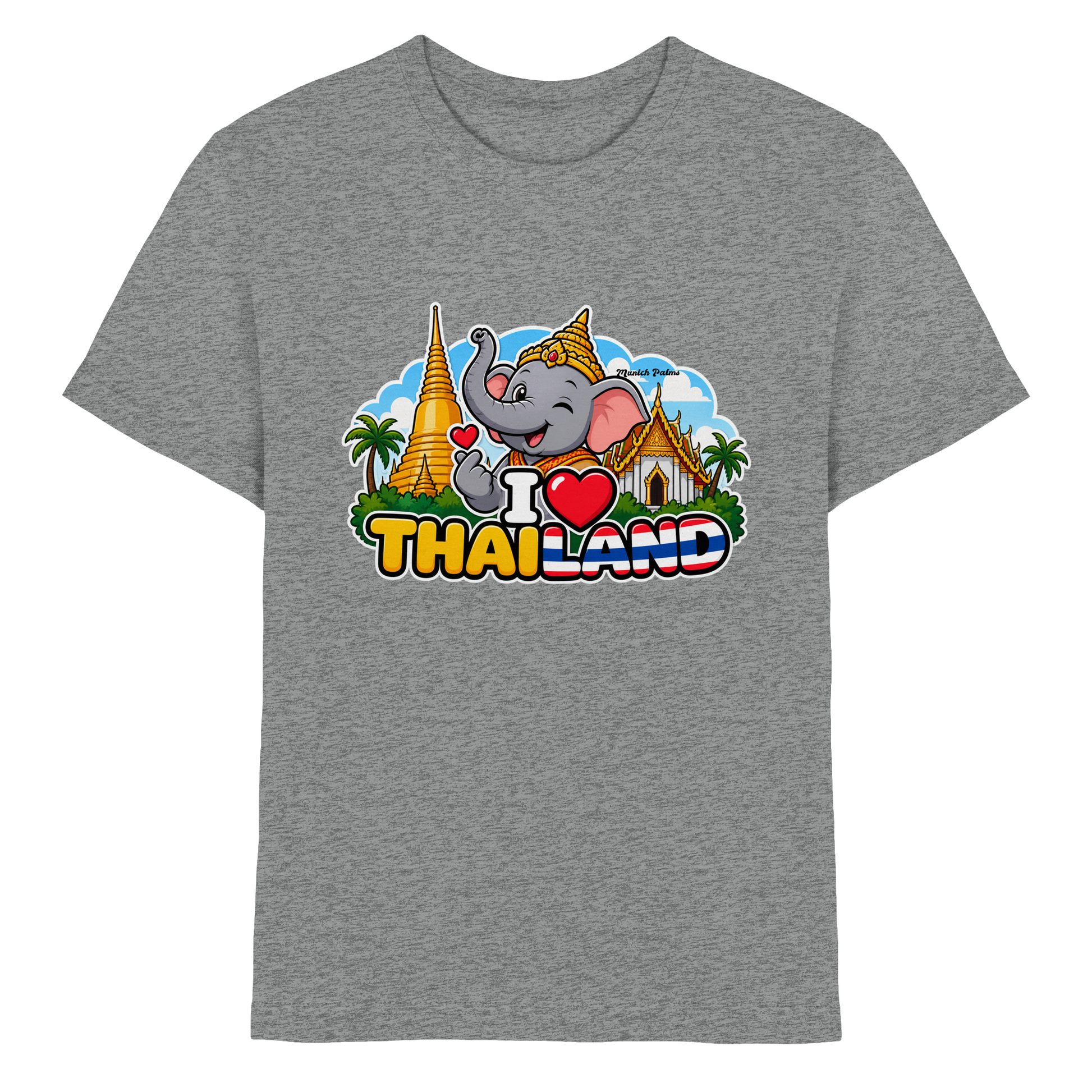 Kinder Premium Shirt mit lachendem Elefanten im Thailand Design, Sports Grey Meliert, von Online Kaufhaus München