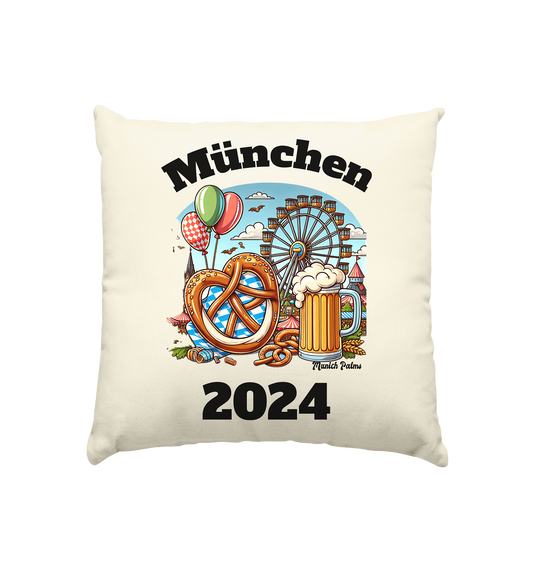 München 2024 mit Volksfest ,Frühlingsfest,Kirmes,Oktoberfest -Design Munich Palms -auch mit dem Namen Deiner Stadt - Kissen natur 40x40cm