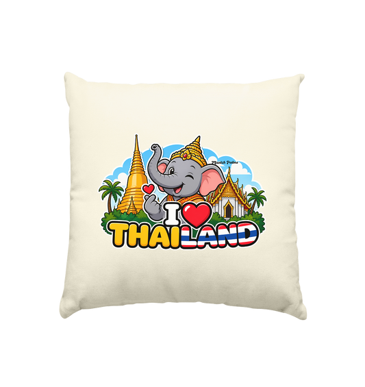 Kissen mit I Love Thailand Elefanten-Design, 40x40cm, Naturfarben, stilvolles Home & Living Dekokissen.