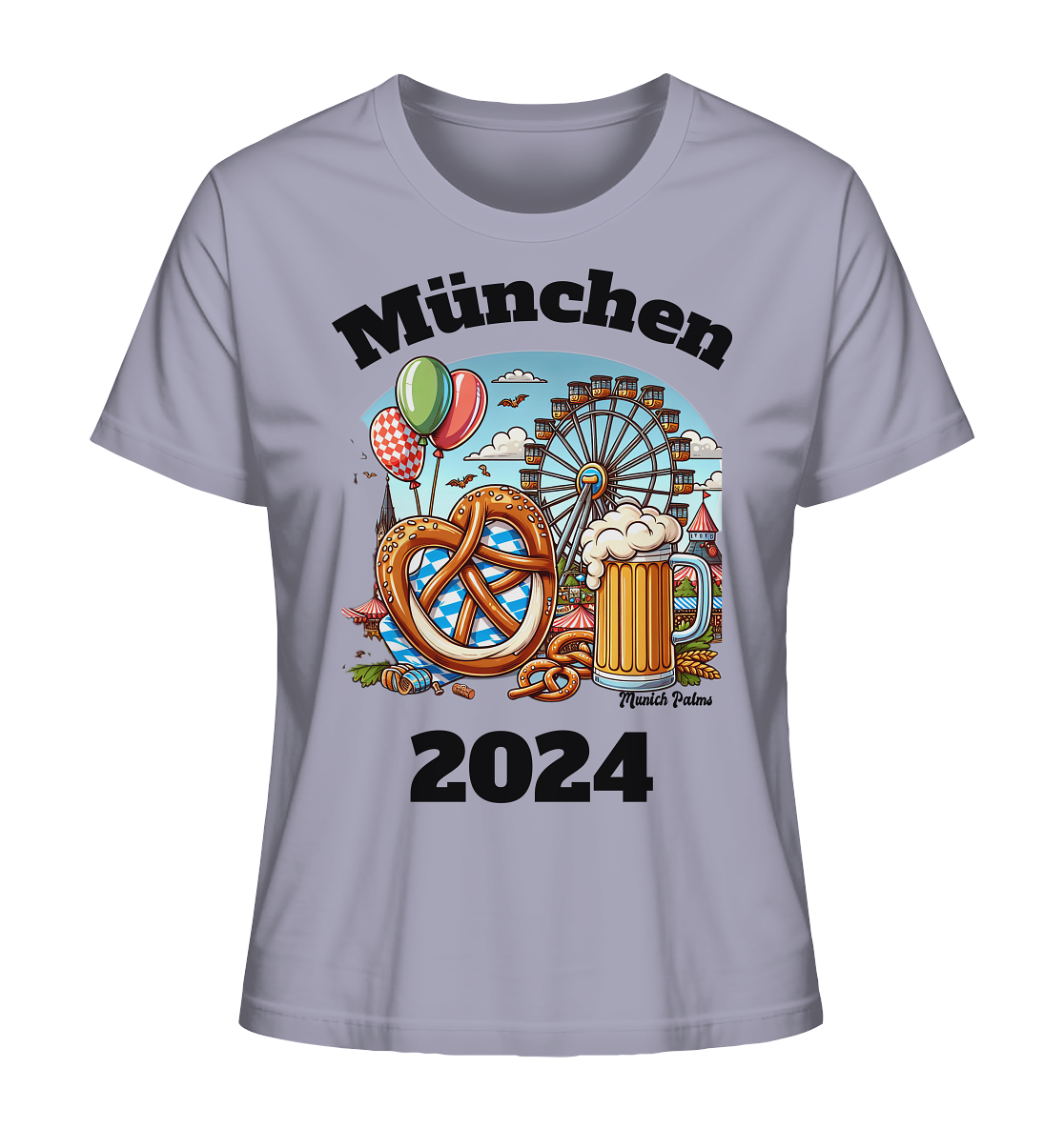 München 2024 mit Volksfest ,Frühlingsfest,Kirmes,Oktoberfest -Design Munich Palms -auch mit dem Namen Deiner Stadt - Ladies Organic Shirt