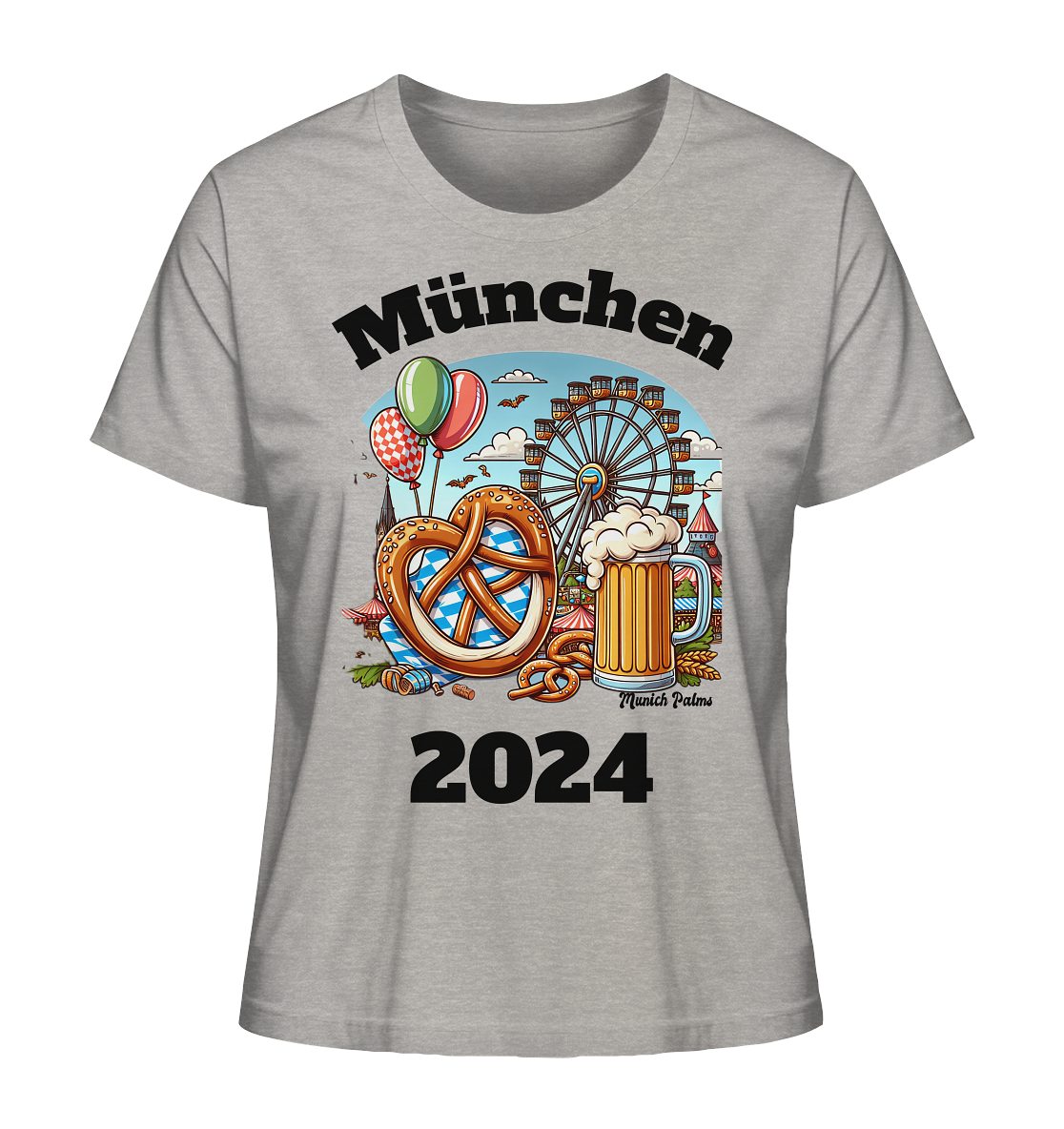 München 2024 mit Volksfest ,Frühlingsfest,Kirmes,Oktoberfest -Design Munich Palms -auch mit dem Namen Deiner Stadt - Ladies Organic Shirt