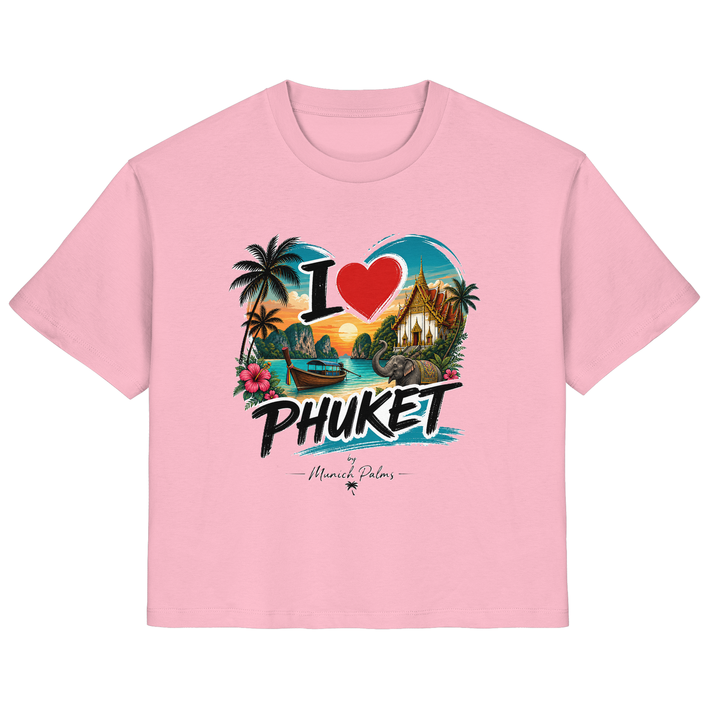 Herren Damen Organic Shirt mit "I love Phuket"-Druck, pinkes Damen-Shirt aus Bio-Baumwolle, vorneansicht