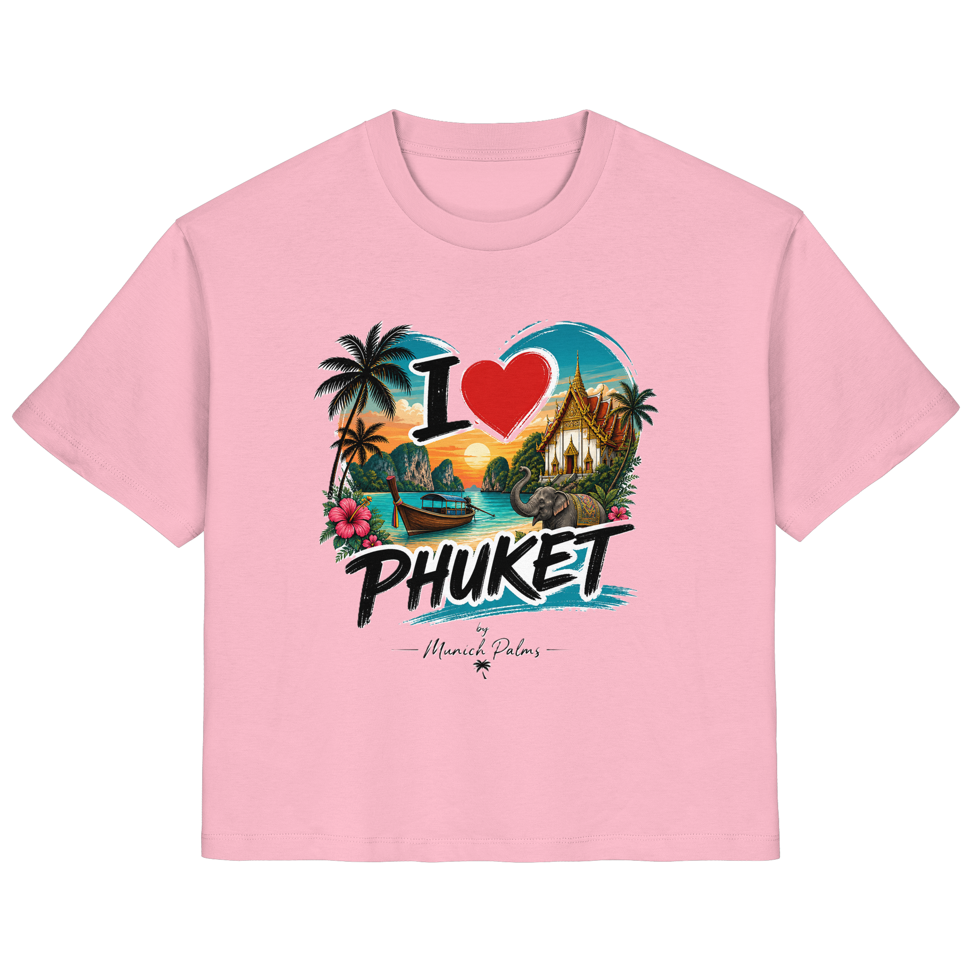 Herren Damen Organic Shirt mit "I love Phuket"-Druck, pinkes Damen-Shirt aus Bio-Baumwolle, vorneansicht