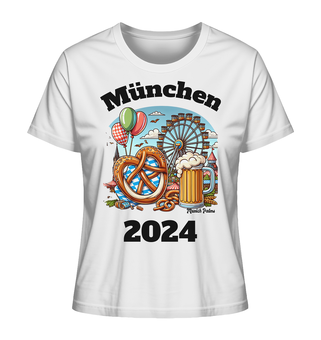 München 2024 mit Volksfest ,Frühlingsfest,Kirmes,Oktoberfest -Design Munich Palms -auch mit dem Namen Deiner Stadt - Ladies Organic Shirt