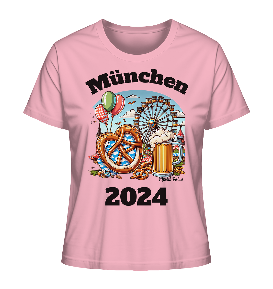 München 2024 mit Volksfest ,Frühlingsfest,Kirmes,Oktoberfest -Design Munich Palms -auch mit dem Namen Deiner Stadt - Ladies Organic Shirt