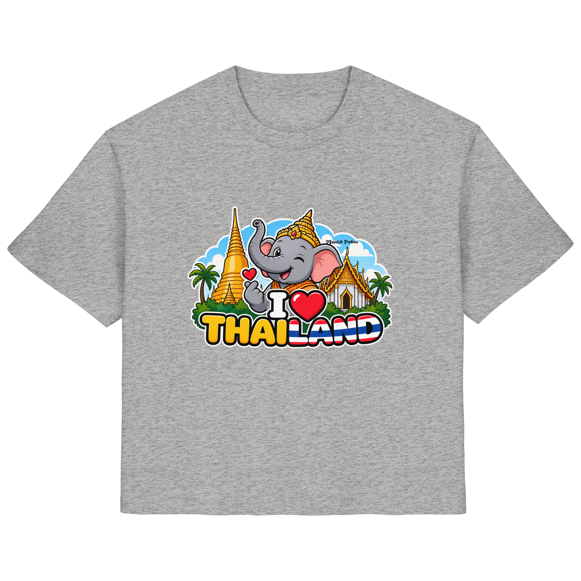 Hemd für Damen mit I Love Thailand Elefanten-Design, organic Stoff, in Hellgrau, trendiges Munich Palms Muster, stilvoll und bequem