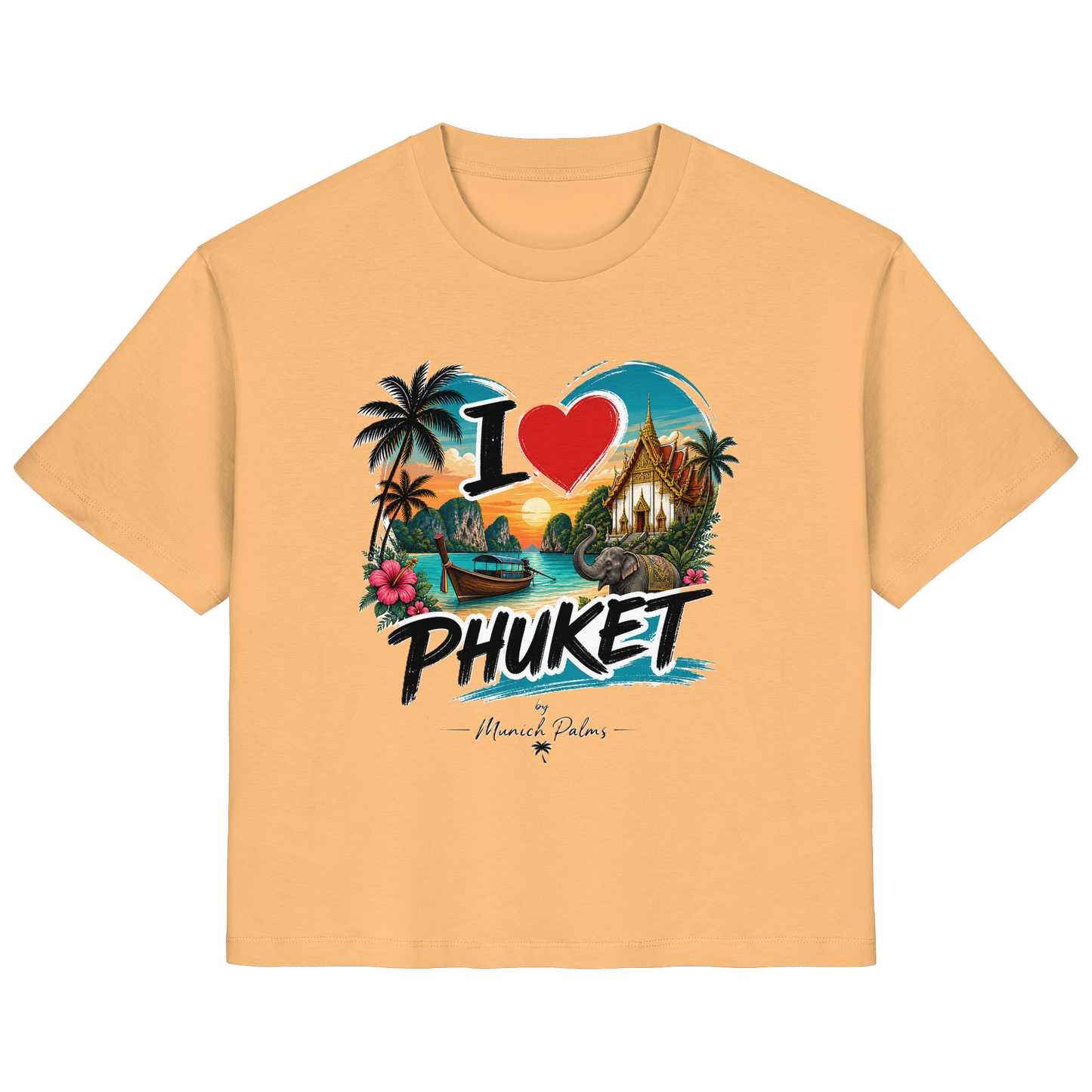 Ladines Bio-Shirt "I love Phuket" von Online Kaufhaus München, vorneansicht, weiches Bio-Baumwollshirt für Damen.