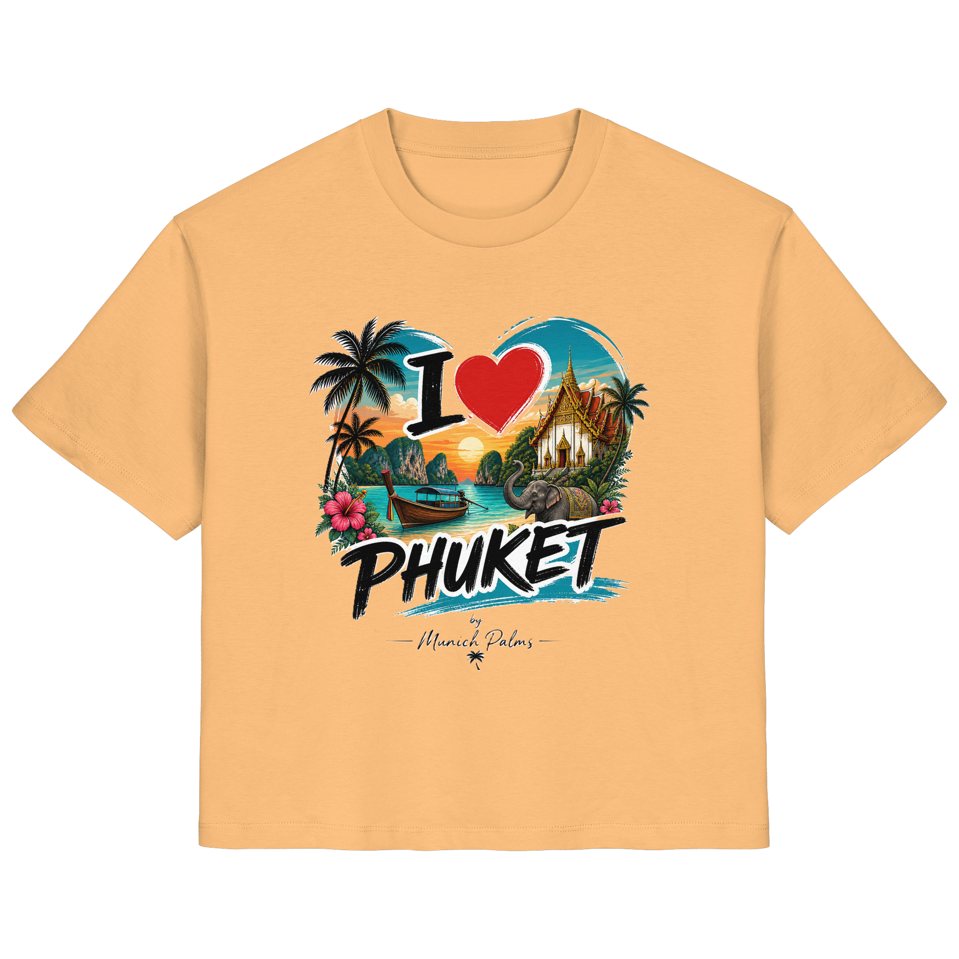 Ladines Bio-Shirt "I love Phuket" von Online Kaufhaus München, vorneansicht, weiches Bio-Baumwollshirt für Damen.