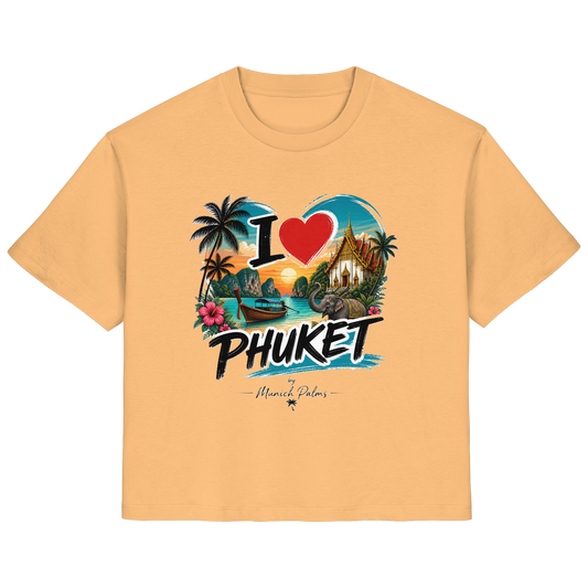 Ladines Bio-Shirt "I love Phuket" von Online Kaufhaus München, vorneansicht, weiches Bio-Baumwollshirt für Damen.