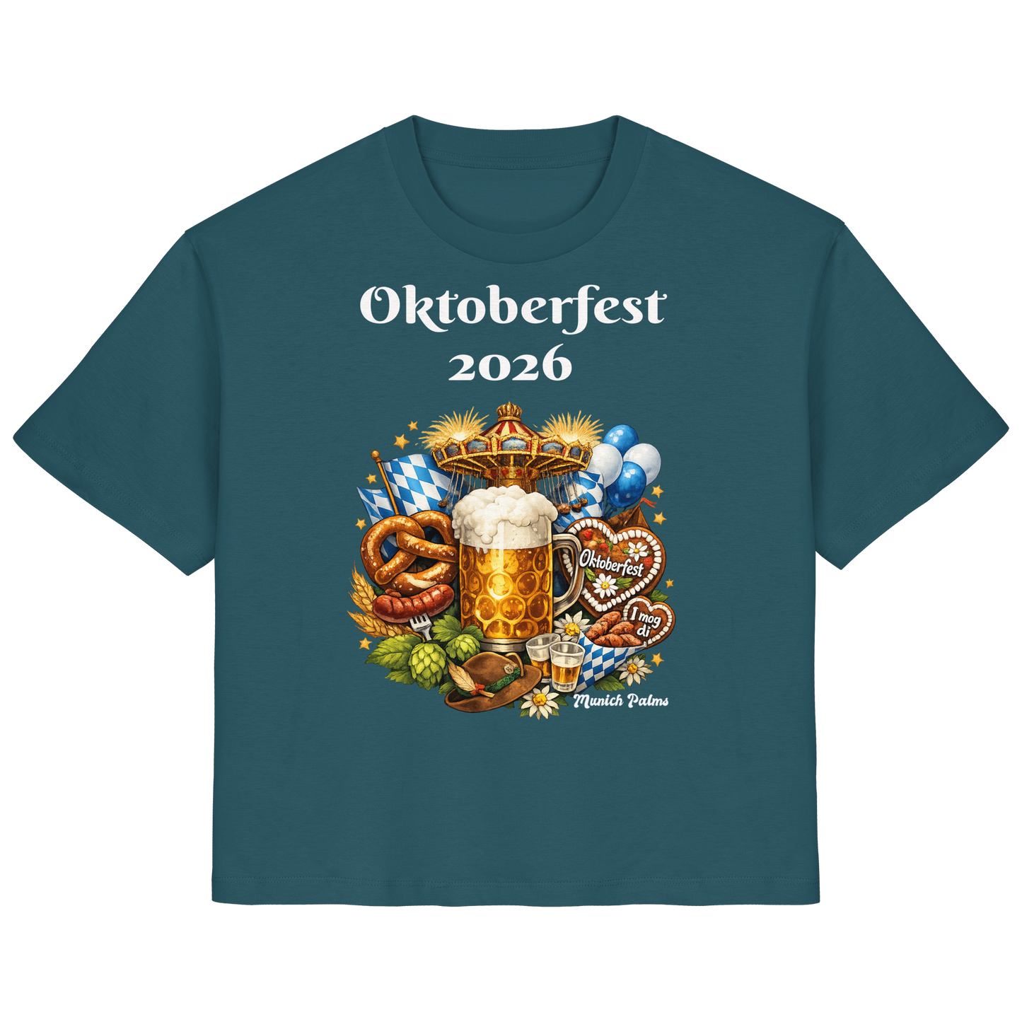 Damen-Organic-Shirt mit Oktoberfest 2026 München Design, Vorderansicht, bequemes Frauen-Shirt in natürlichem Stil