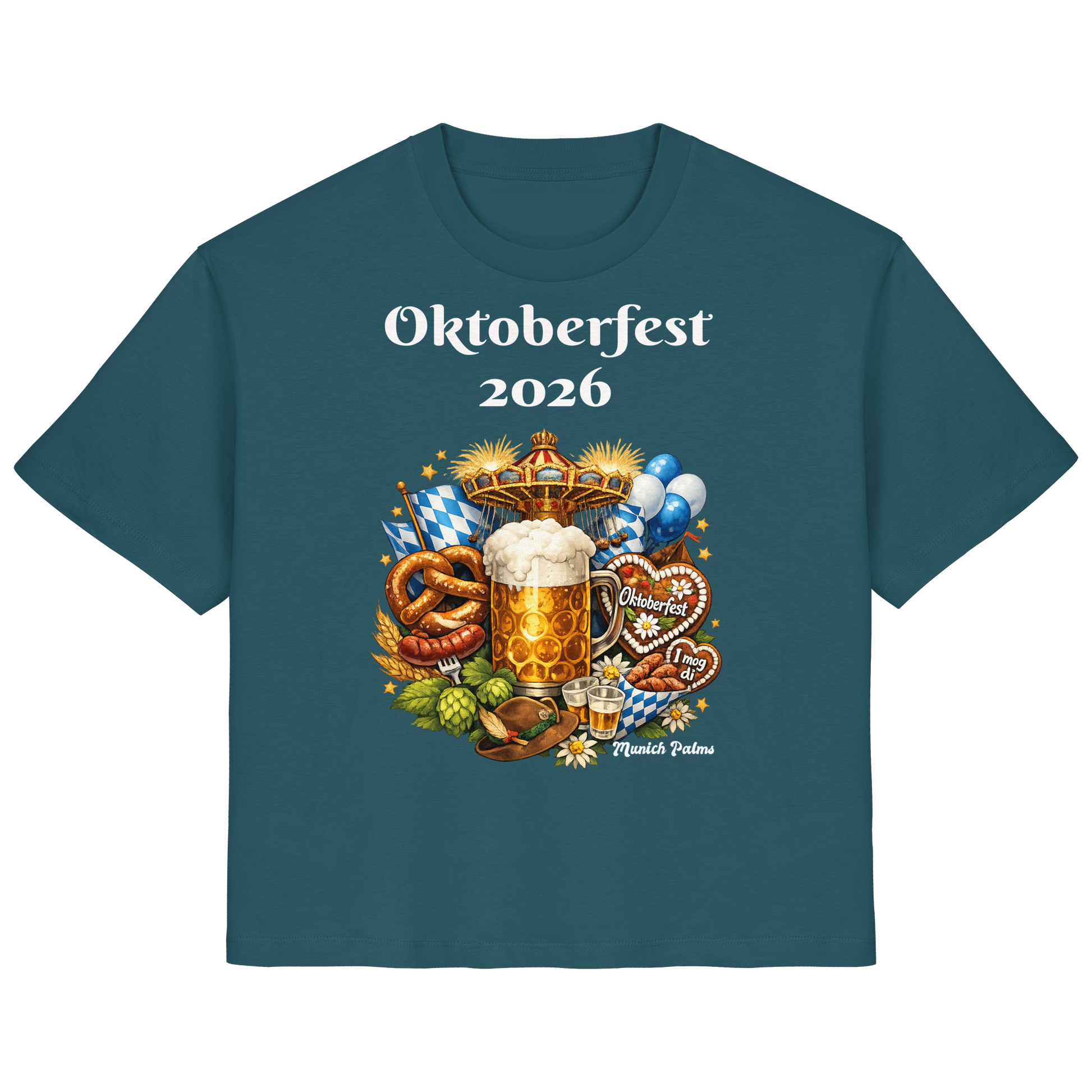 Damen-Organic-Shirt mit Oktoberfest 2026 München Design, Vorderansicht, bequemes Frauen-Shirt in natürlichem Stil