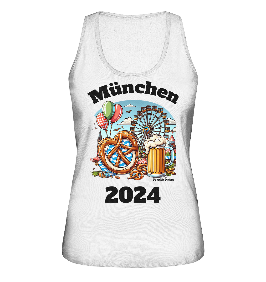 München 2024 mit Volksfest ,Frühlingsfest,Kirmes,Oktoberfest -Design Munich Palms -auch mit dem Namen Deiner Stadt - Ladies Organic Tank-Top