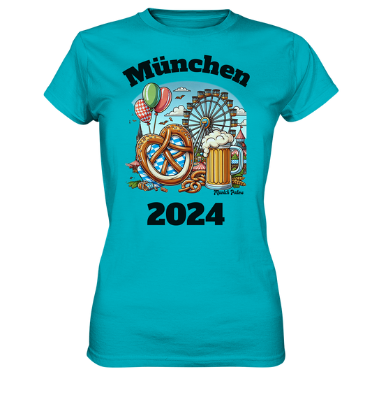München 2024 mit Volksfest ,Frühlingsfest,Kirmes,Oktoberfest -Design Munich Palms -auch mit dem Namen Deiner Stadt - Ladies Premium Shirt
