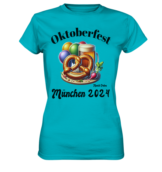 Beer mugs, pretzels, radishes - Oktoberfest Munich 2024 - licensed design Munich Palms - Ladies Premium Shirt