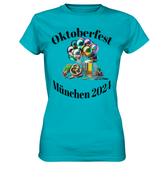 Balloons, beer mugs, pretzels, radishes - Oktoberfest Munich 2024 - licensed design Munich Palms copy - Ladies Premium Shirt