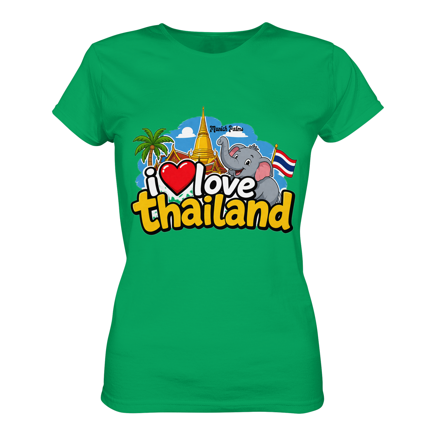 Herren Premium-Shirt in Kelly-Grün mit "I love Thailand" Druck, Damen-Shirt, bequemes Damen-Top, modischer Damen-Look