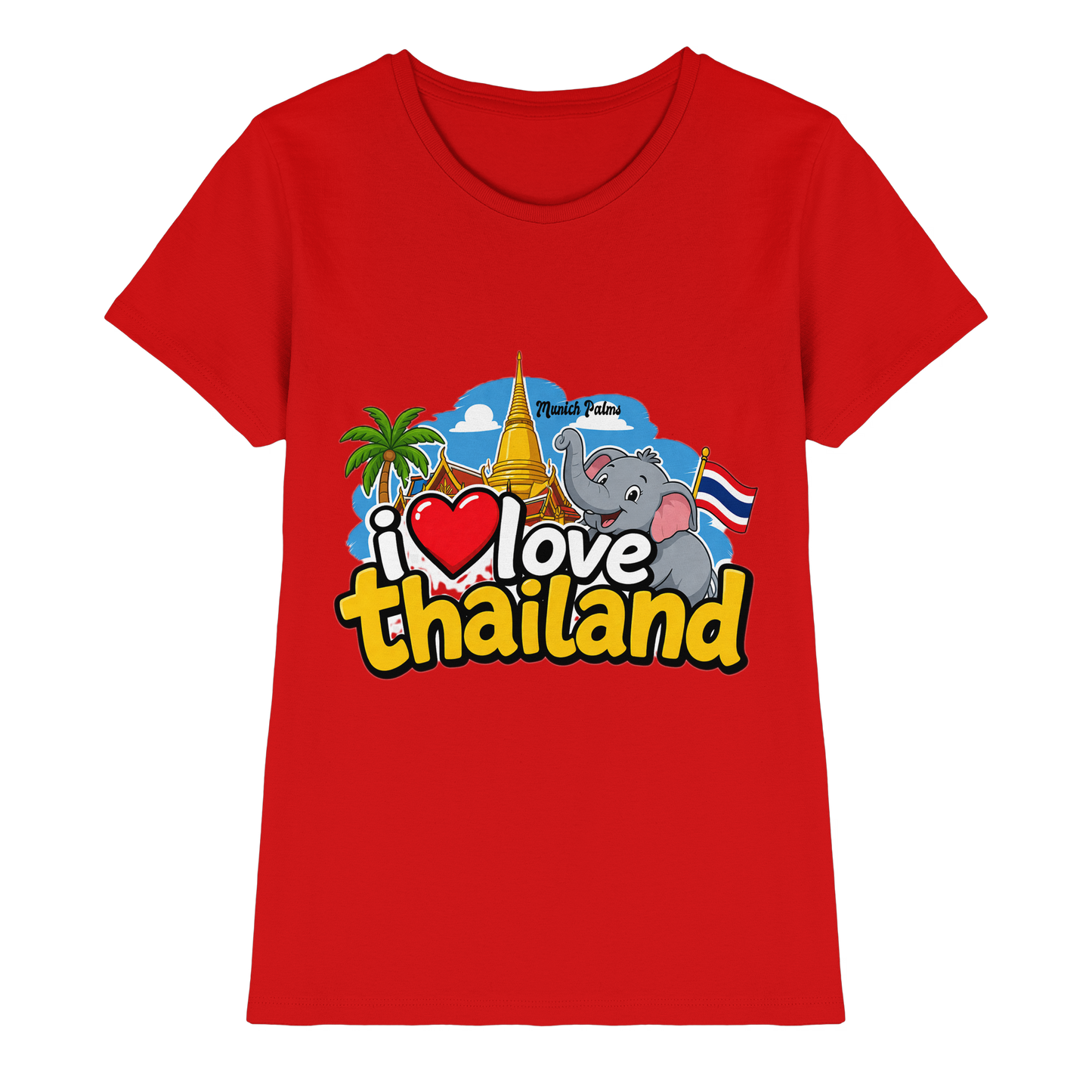 Rote Damen Premium-Shirt mit „I love Thailand“-Print, Frontansicht, bequemes Damen-Shirt von Online Kaufhaus München