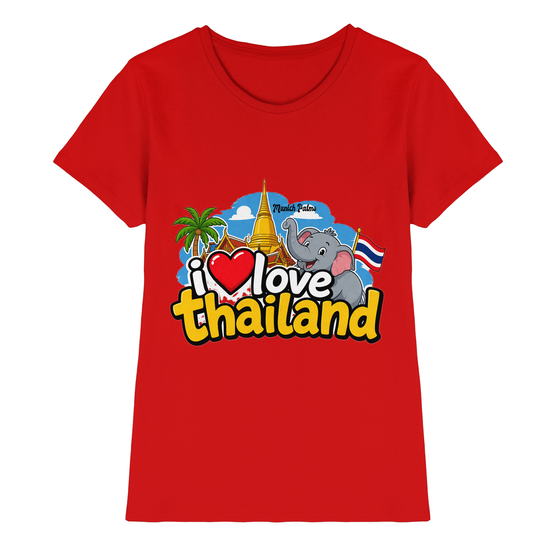 Rote Damen Premium-Shirt mit „I love Thailand“-Print, Frontansicht, bequemes Damen-Shirt von Online Kaufhaus München