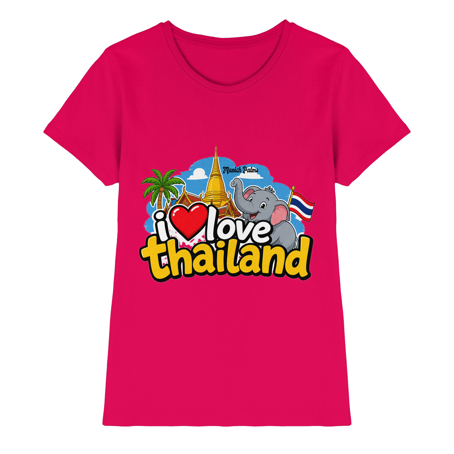 Damen Premium-Shirt mit "I love Thailand"-Print, in Sorbet-Farbe, von Online Kaufhaus München, Frontansicht der Damenbluse
