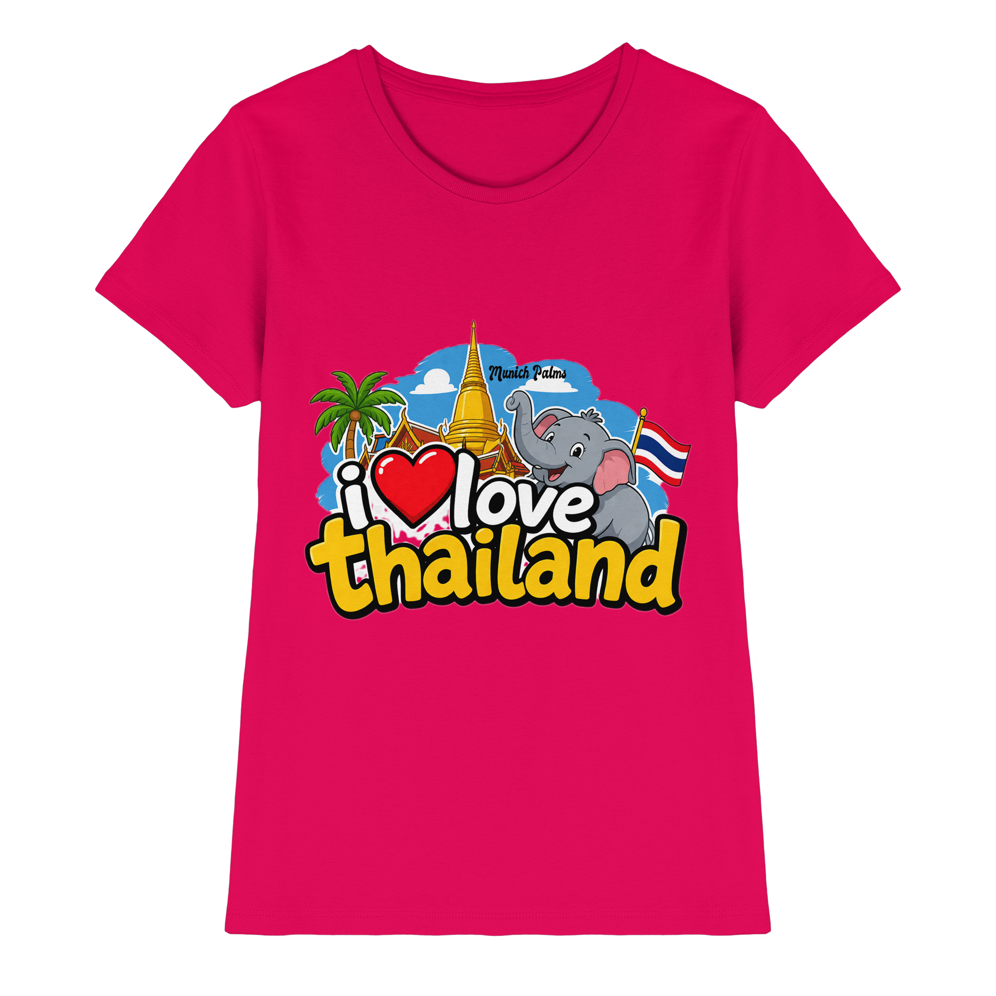 Damen Premium-Shirt mit "I love Thailand"-Print, in Sorbet-Farbe, von Online Kaufhaus München, Frontansicht der Damenbluse