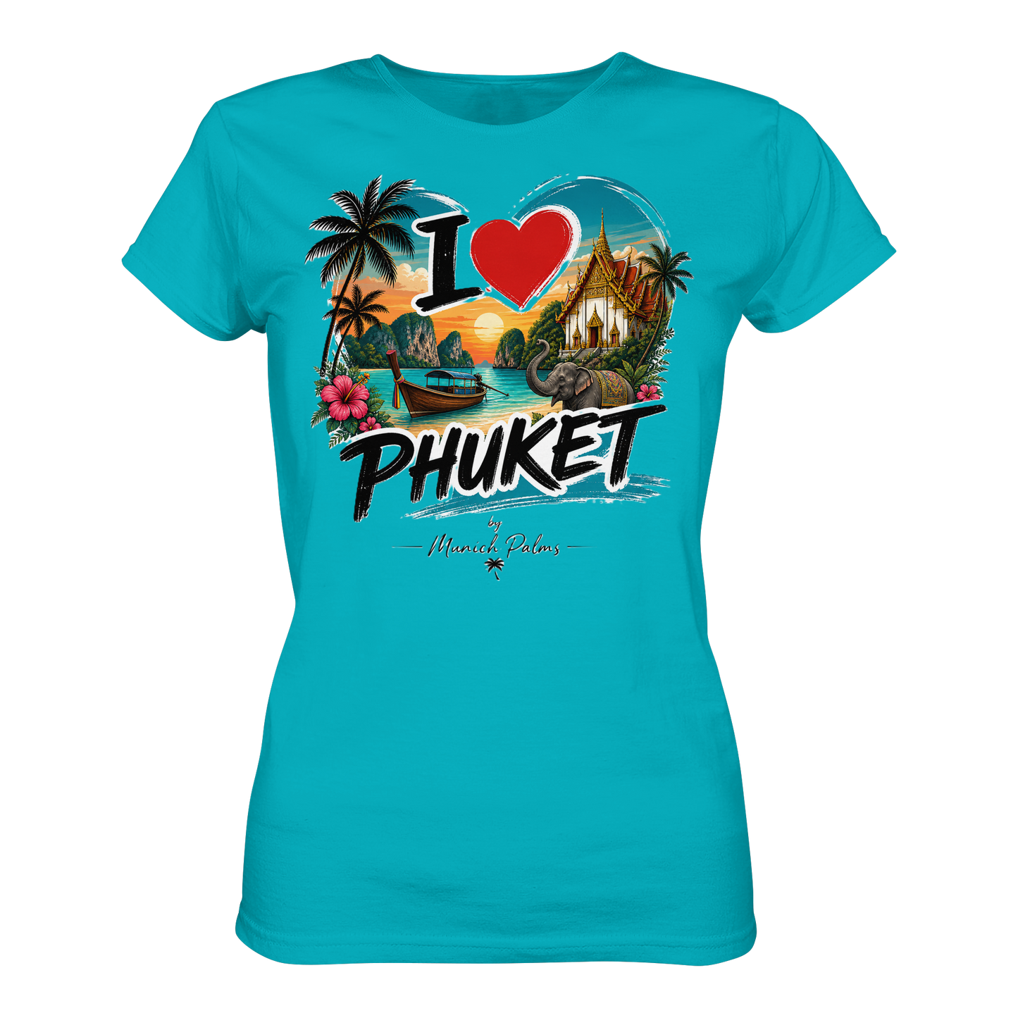 Damen Premium-Shirt „I love Phuket“ mit Pool-Motiv, bequemes Damen-Shirt, ideal für den Sommer, stilvoll und bequem.