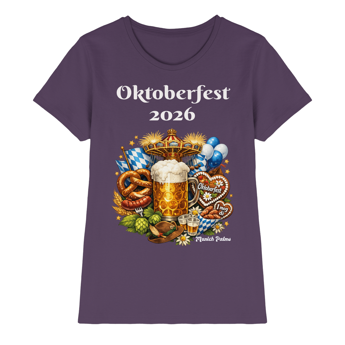 Lederbluse für Damen mit Oktoberfest 2026 München Design, urbanes lila Damen-Shirt, hochwertiges Damen-Poloshirt