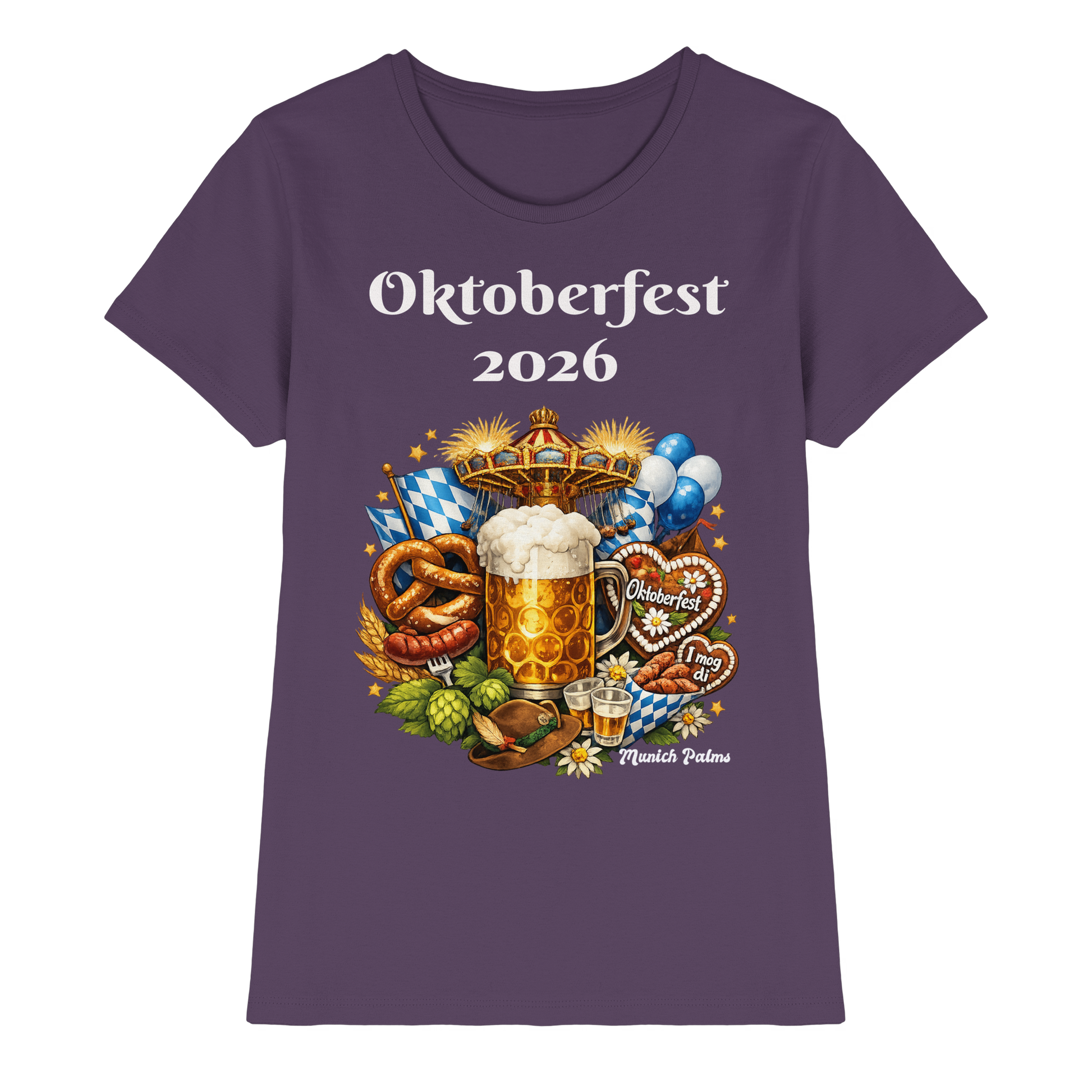 Lederbluse für Damen mit Oktoberfest 2026 München Design, urbanes lila Damen-Shirt, hochwertiges Damen-Poloshirt