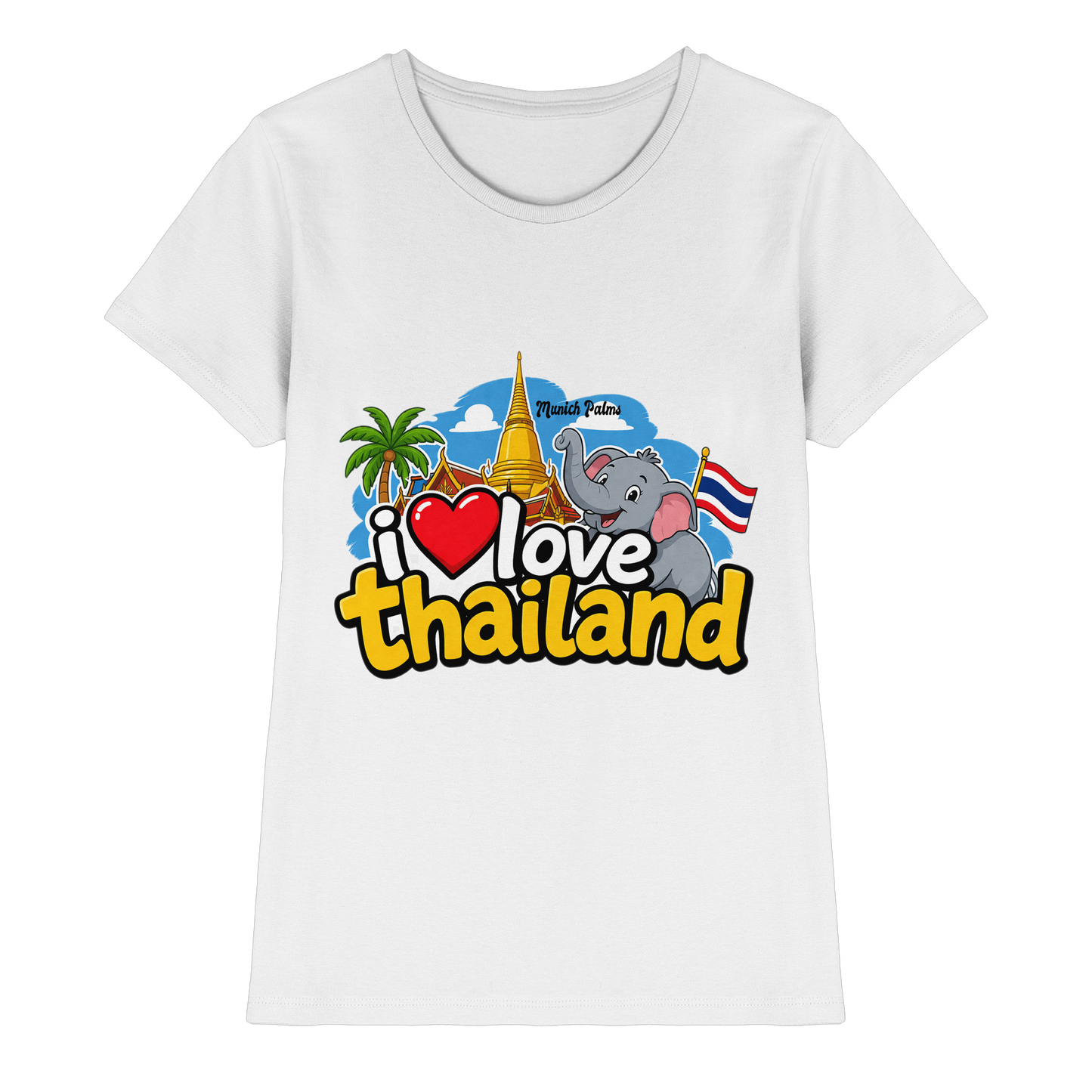 Weißes Damen-T-Shirt mit "I love Thailand" Aufdruck, hochwertiges Premium-Shirt, modisches Damen-Shirt von Online Kaufhaus München