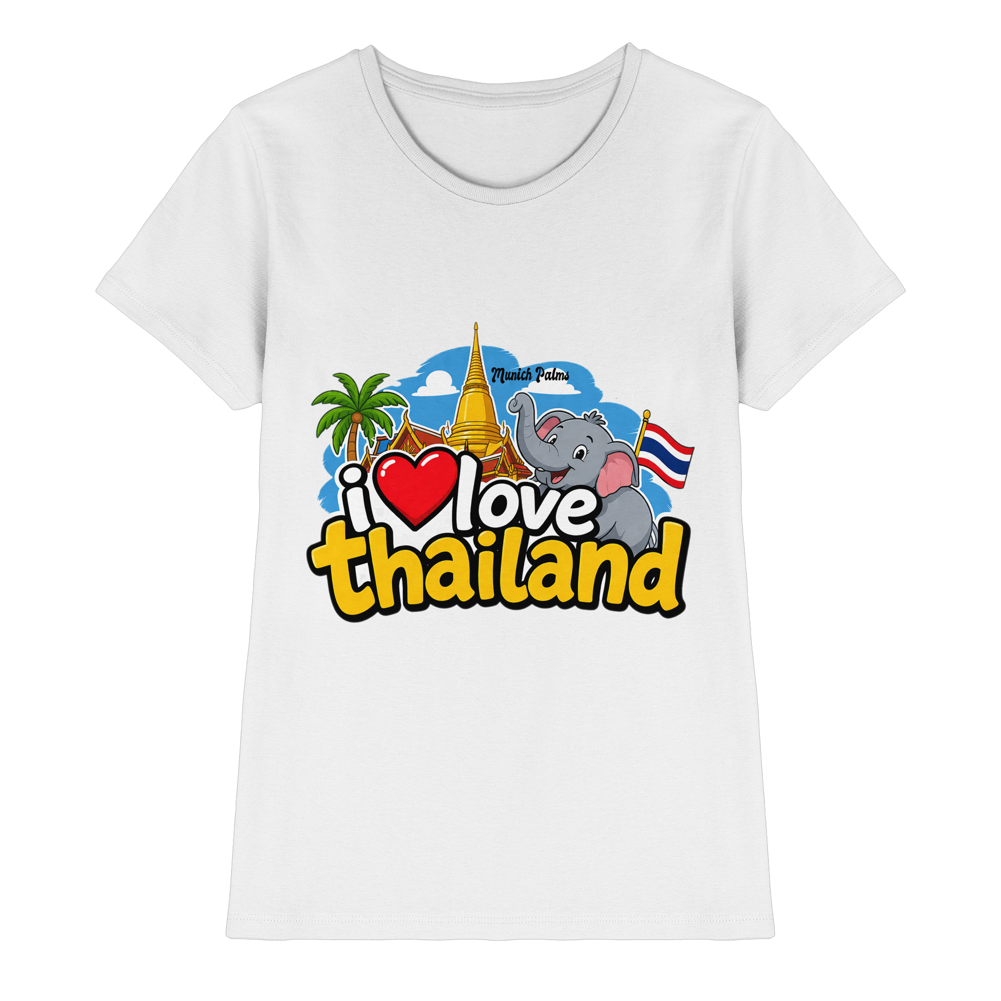 Weißes Damen-T-Shirt mit "I love Thailand" Aufdruck, hochwertiges Premium-Shirt, modisches Damen-Shirt von Online Kaufhaus München