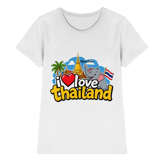 Weißes Damen-T-Shirt mit "I love Thailand" Aufdruck, hochwertiges Premium-Shirt, modisches Damen-Shirt von Online Kaufhaus München