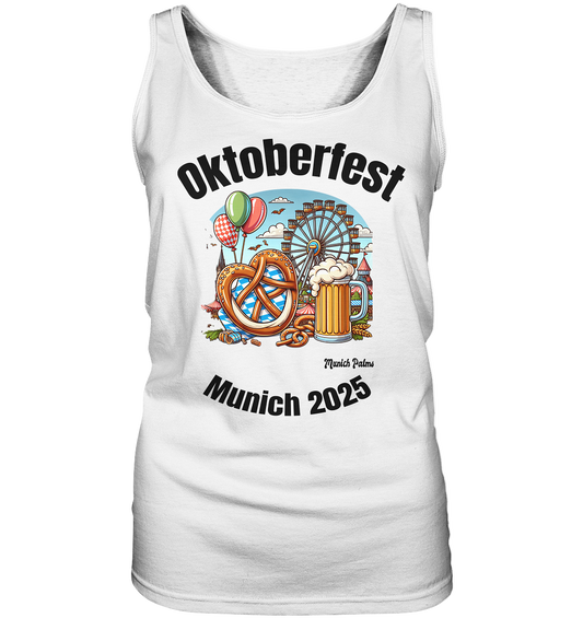 Damen Tank-Top mit Oktoberfest-Motiv und Palmen-Design, leichtes Baumwollmaterial, in frontaler Ansicht, online Kaufhaus München.