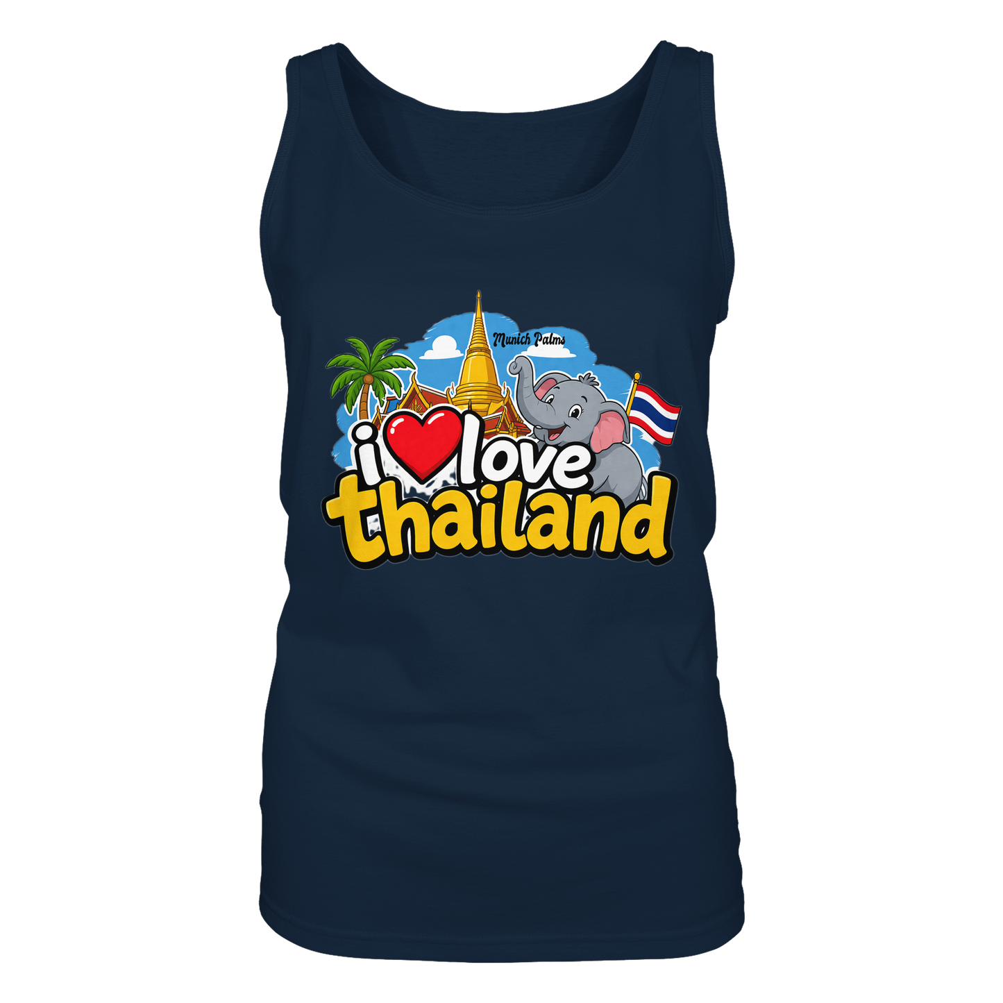 Damentanktop mit "I love Thailand" Aufdruck, navyblau, bequemes Tank-Top von Online Kaufhaus München, vorderansicht