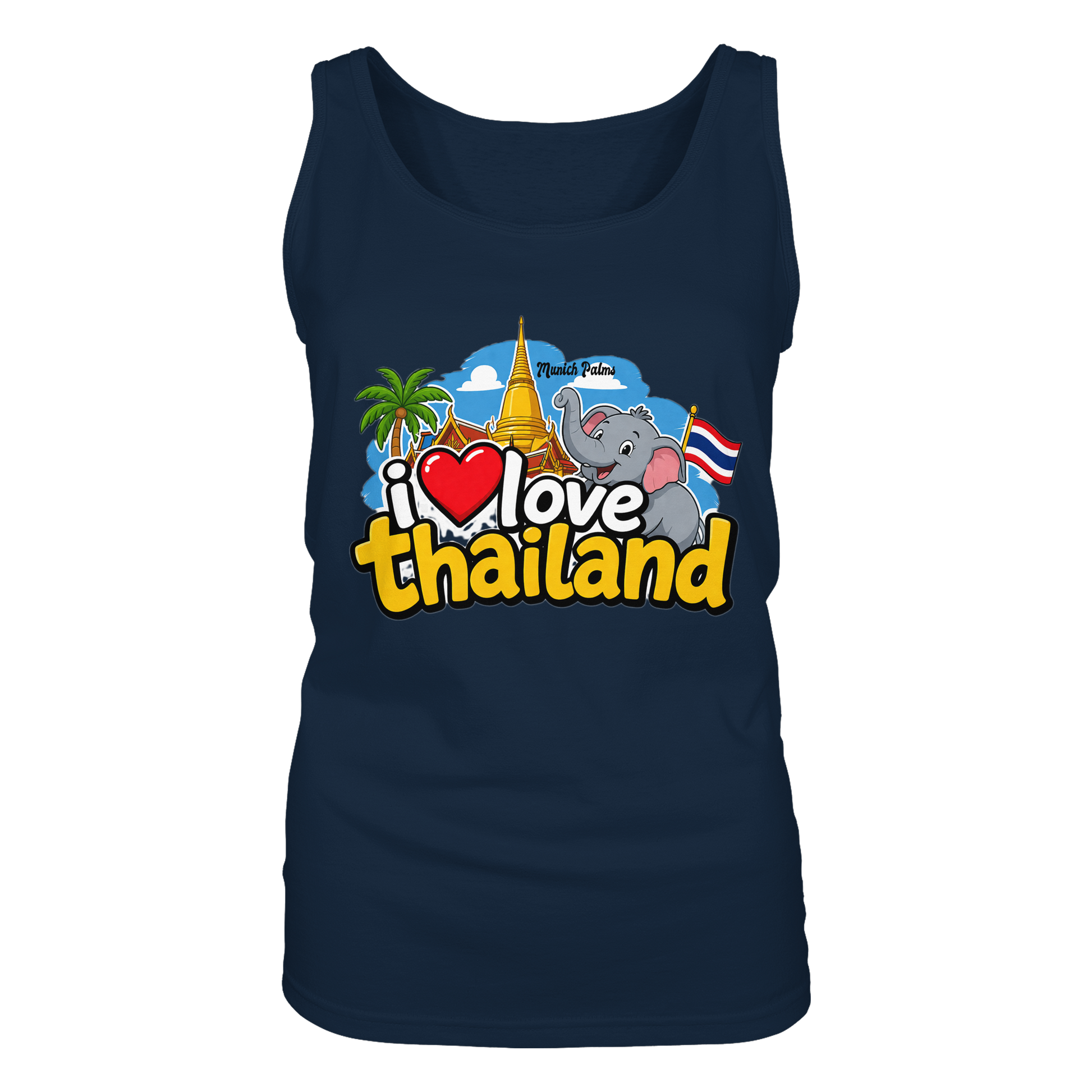 Damentanktop mit "I love Thailand" Aufdruck, navyblau, bequemes Tank-Top von Online Kaufhaus München, vorderansicht