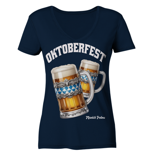 Oktoberfest beer mugs with Bavarian design by Munich Palms - Ladies V-Neck Shirt