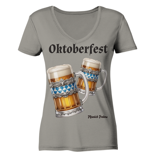 Boccali da birra dell'Oktoberfest con design a diamanti bavaresi di Monaco Palms - Maglietta da donna con scollo a V