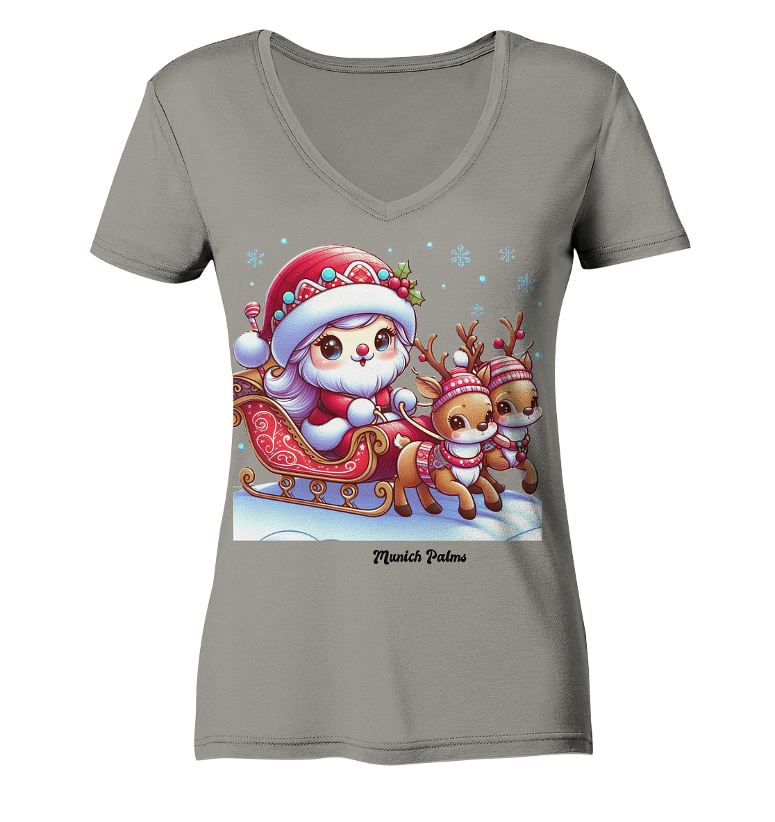 Weihnachten Nikolaus weiblich mit lieblichen Rentieren ,Design Munich Palms  - Ladies V-Neck Shirt