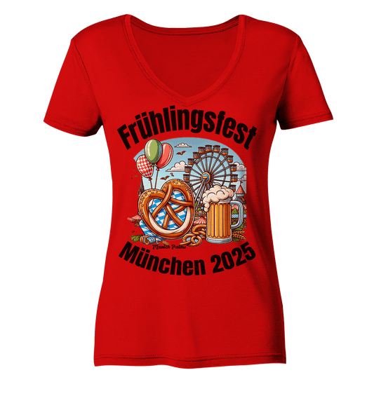 Frühlingsfest München 2025: Munich Palms Design - Ladies V-Neck Shirt - Online Kaufhaus München