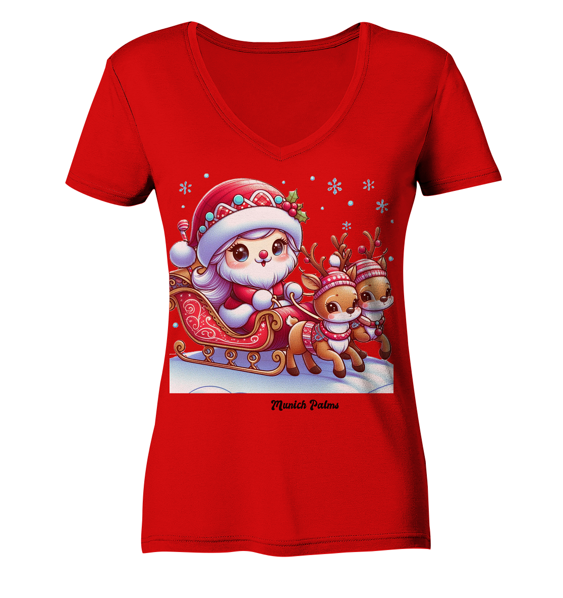 Weihnachten Nikolaus weiblich mit lieblichen Rentieren ,Design Munich Palms  - Ladies V-Neck Shirt