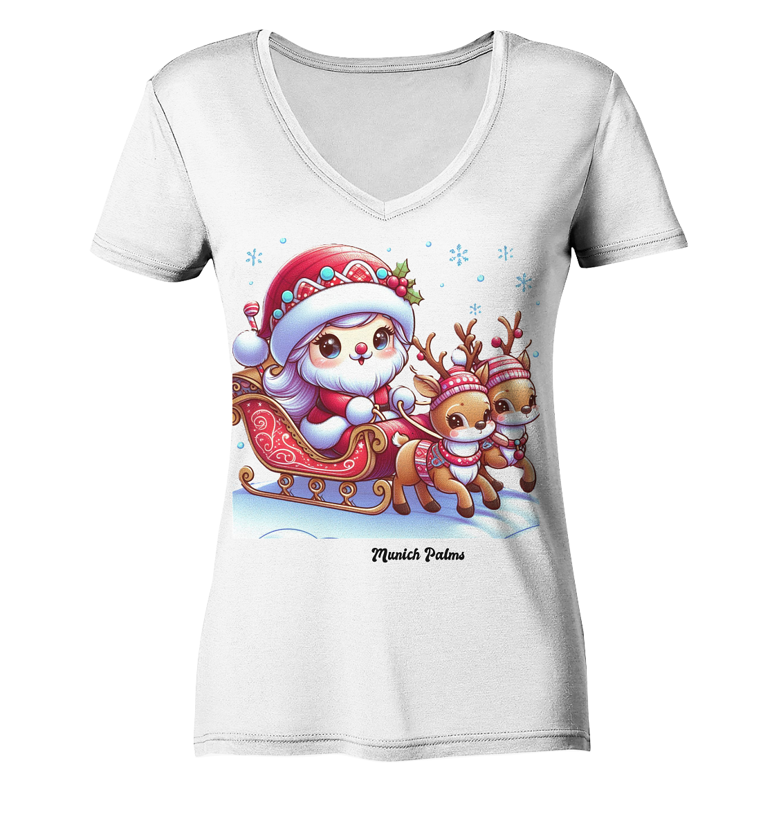 Weihnachten Nikolaus weiblich mit lieblichen Rentieren ,Design Munich Palms  - Ladies V-Neck Shirt