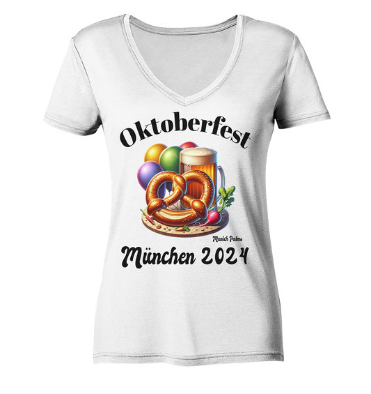 Maßkrüge ,Brezn,Radi - Oktoberfest München 2024 - lizensiert Design Munich Palms    - Ladies V-Neck Shirt