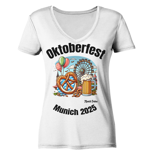 Oktoberfest Munich 2025 : Munich Palms Design - Ladies V-Neck Shirt