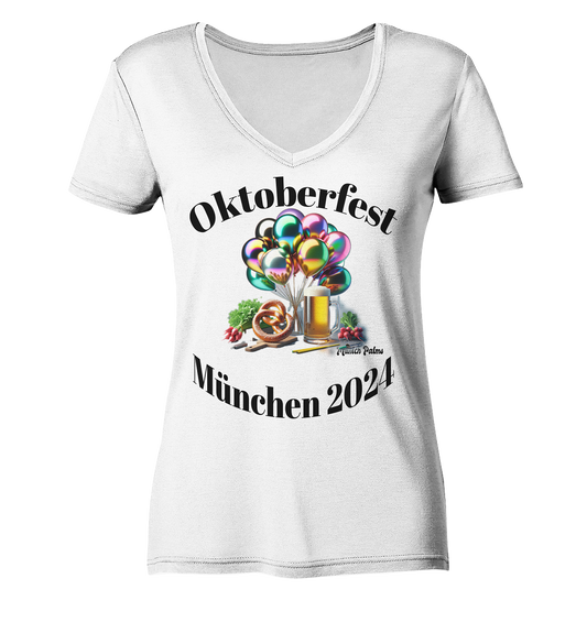 Luftballons Maßkrüge ,Brezn, Radi - Oktoberfest München 2024 - lizensiert Design Munich Palms    Kopie - Ladies V-Neck Shirt