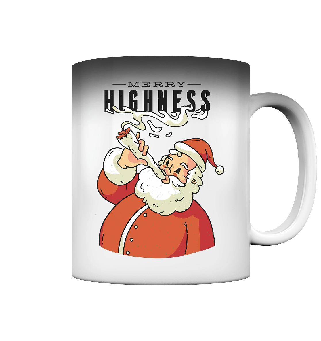 Ein weihnachtliches Motiv mit einem kiffenden Weihnachtsmann Nikolaus Merry Highness - Magic Mug