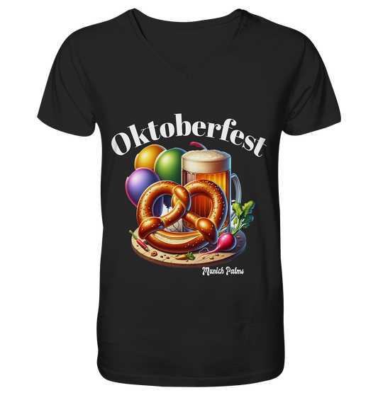 Beer mugs, pretzels, radishes - Oktoberfest - Wiesn licensed design Munich Palms - Mens Organic V-Neck Shirt