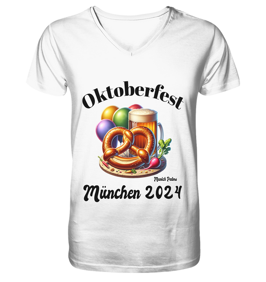 Maßkrüge ,Brezn,Radi - Oktoberfest München 2024 - lizensiert Design Munich Palms    - Mens Organic V-Neck Shirt