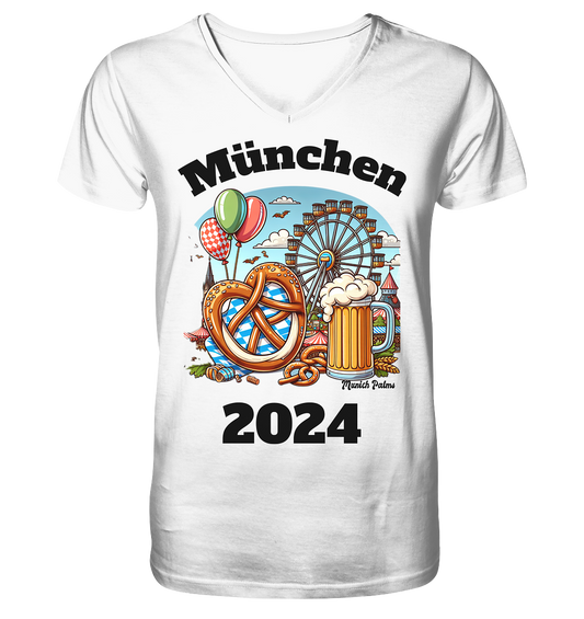 München 2024 mit Volksfest ,Frühlingsfest,Kirmes,Oktoberfest -Design Munich Palms -auch mit dem Namen Deiner Stadt - Mens Organic V-Neck Shirt