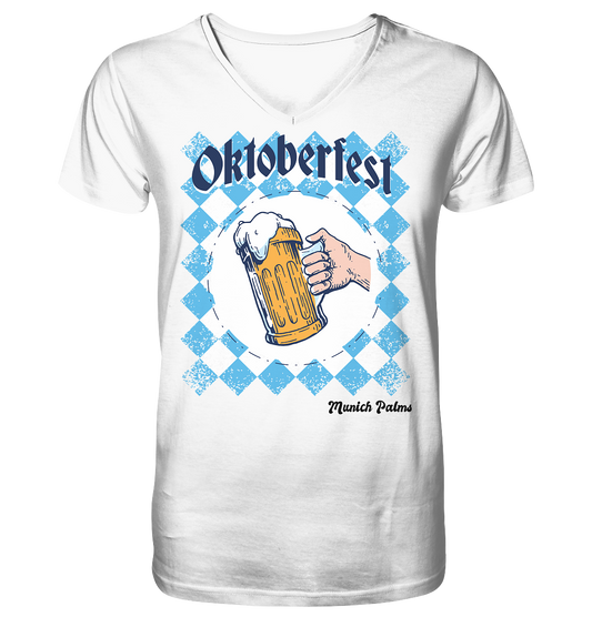 Oktoberfest beer mug in Bavarian diamond design by Munich Palms - Mens Organic V-Neck Shirt