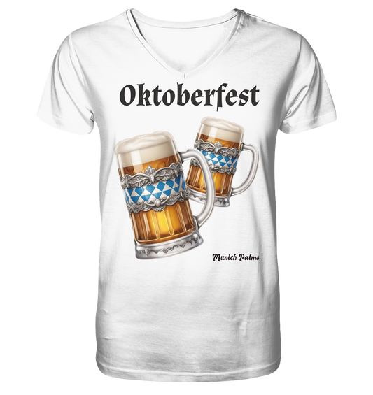 Boccali da birra dell'Oktoberfest con diamante bavarese Design di Monaco Palms - Camicia organica da uomo con scollo a V